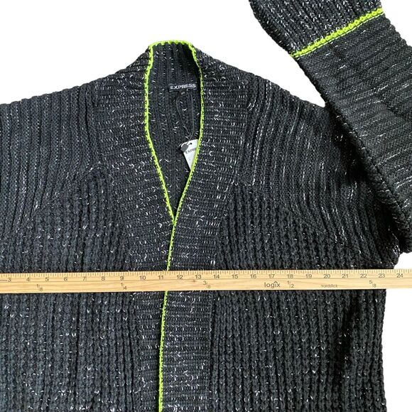 Express Chunky Knit Oversized Cardigan Women M/L Black Open Front Boho Lagenlook - Picture 4 of 7